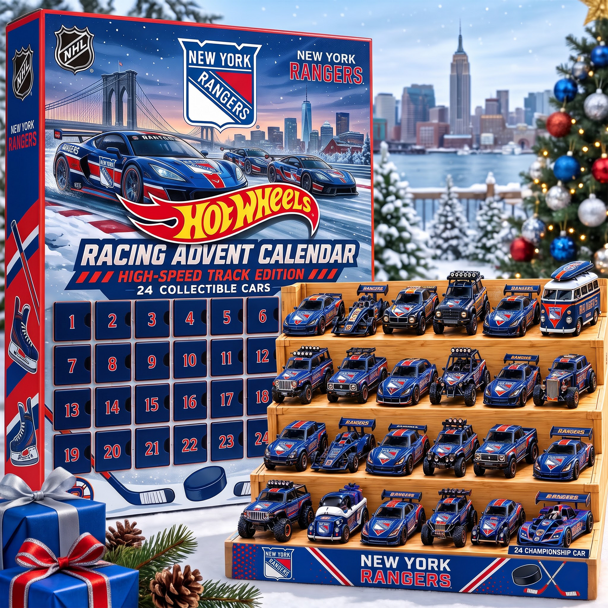 NYR X 1-of-1 Custom NHL Racing Advent Calendar 24 Cars Gift Set