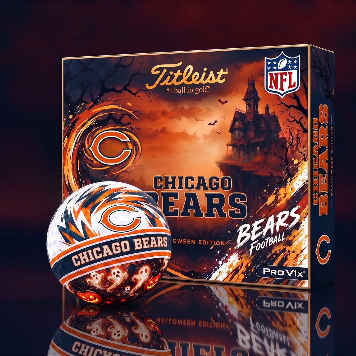 OFFICAL TITLIEST X PREMIUM NFL CHI DELUXE PERSONALIZED HALLOWEEN HORROR FAIRWAY V3 GOLF BALL SET EDITION