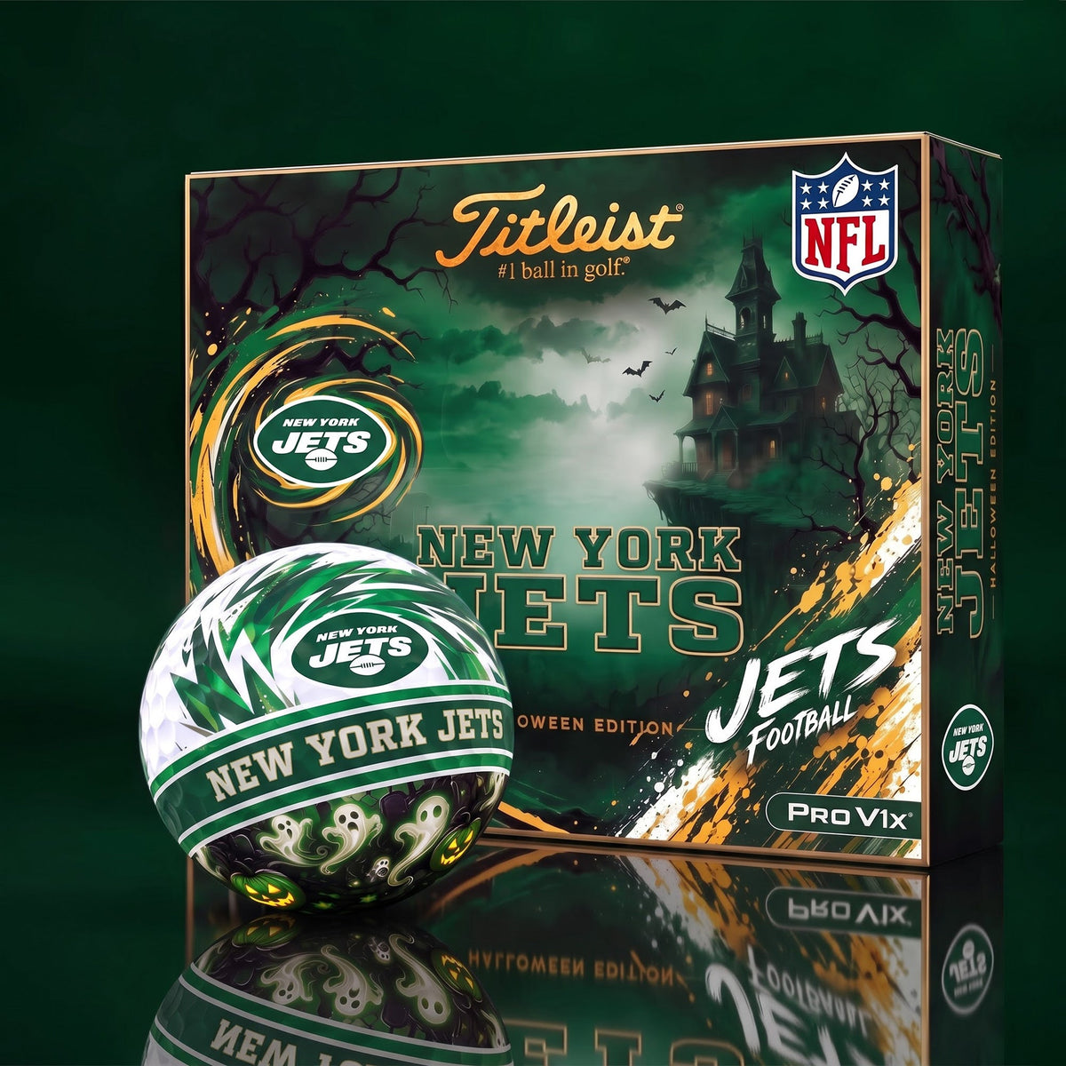 OFFICAL TITLIEST X PREMIUM NFL NYJ DELUXE PERSONALIZED HALLOWEEN HORROR FAIRWAY V3 GOLF BALL SET EDITION
