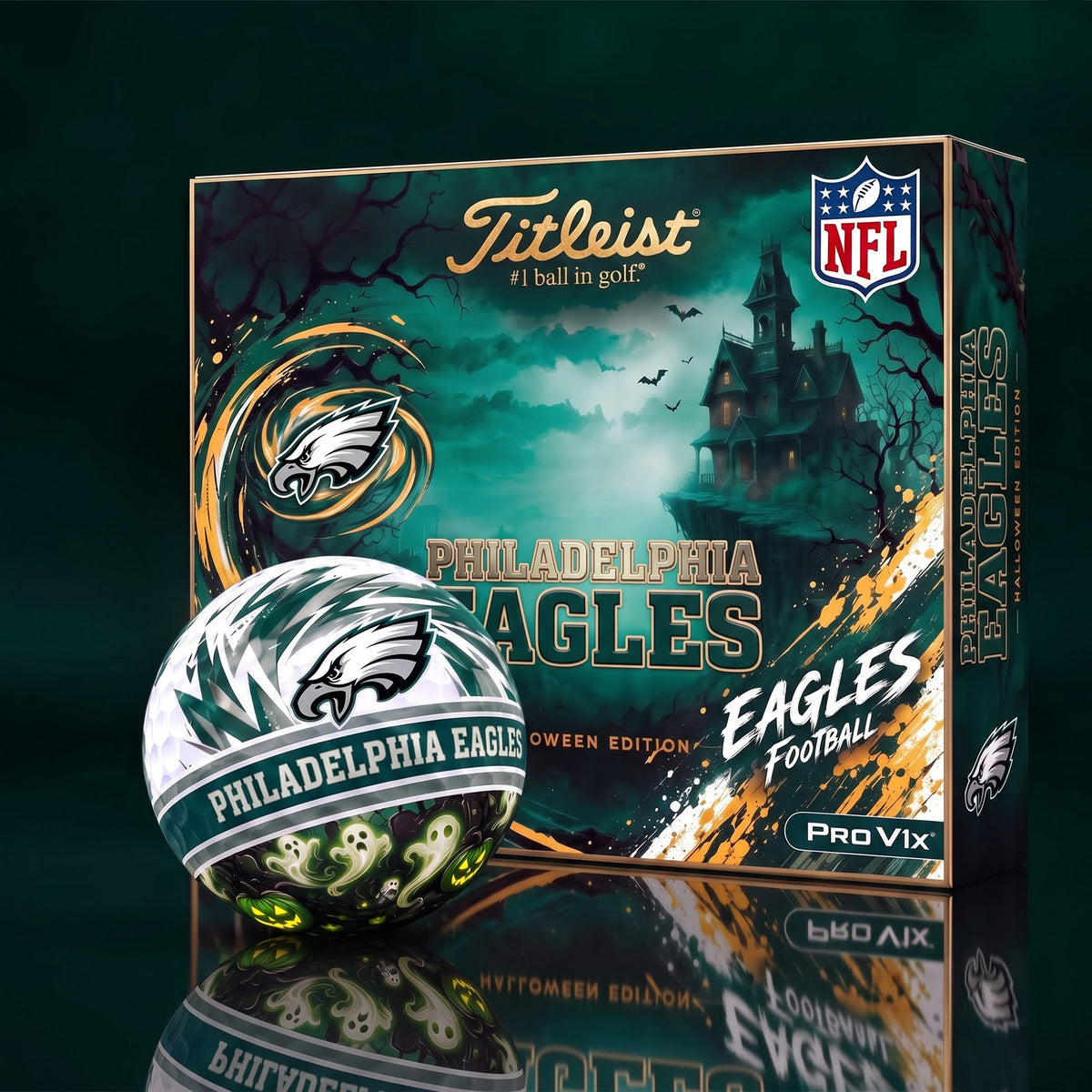OFFICAL TITLIEST X PREMIUM NFL PHI DELUXE PERSONALIZED HALLOWEEN HORROR FAIRWAY V3 GOLF BALL SET EDITION