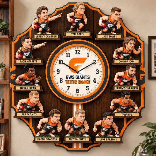 OFFICIAL AFL X PREMIUM GWS 3D BESPOKE NAME Famous Players Acrylic Wall Clock For Home Decor EDITION
