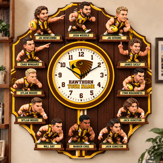 OFFICIAL AFL X PREMIUM HAW 3D BESPOKE NAME Famous Players Acrylic Wall Clock For Home Decor EDITION