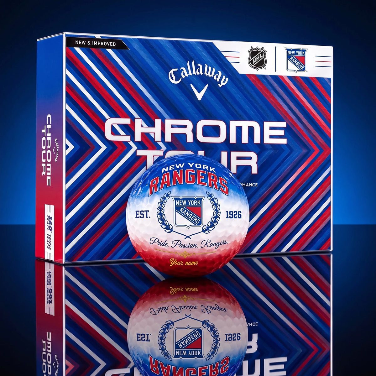 OFFICIAL CALLAWAY X PREMIUM NHL NYR BESPOKE NAME GOLF BALL LIMITED EDITION