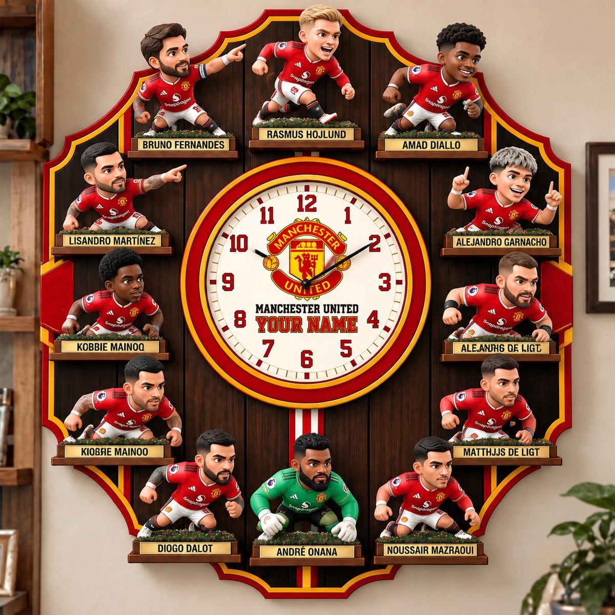 OFFICIAL EPL X PREMIUM MU 3D BESPOKE NAME Famous Players Acrylic Wall Clock For Home Decor EDITION
