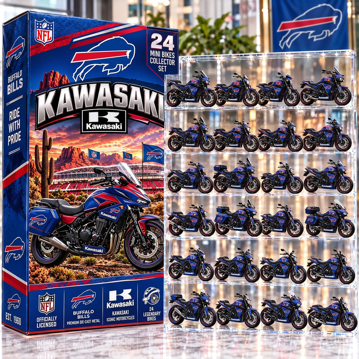 OFFICIAL KAWASAKI X PREMIUM NFL BUF 24DAYS ADVENT CALENDER AMAZING TRIP RACING MOTOR FOR FAN LIMITED EDITION