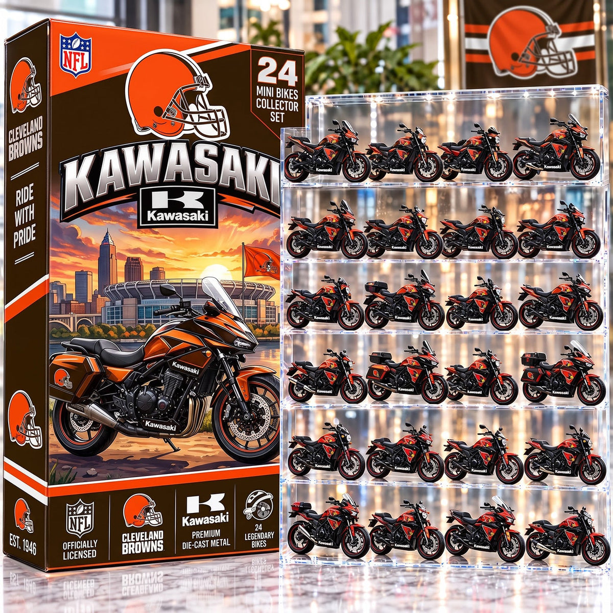 OFFICIAL KAWASAKI X PREMIUM NFL CLE 24DAYS ADVENT CALENDER AMAZING TRIP RACING MOTOR FOR FAN LIMITED EDITION
