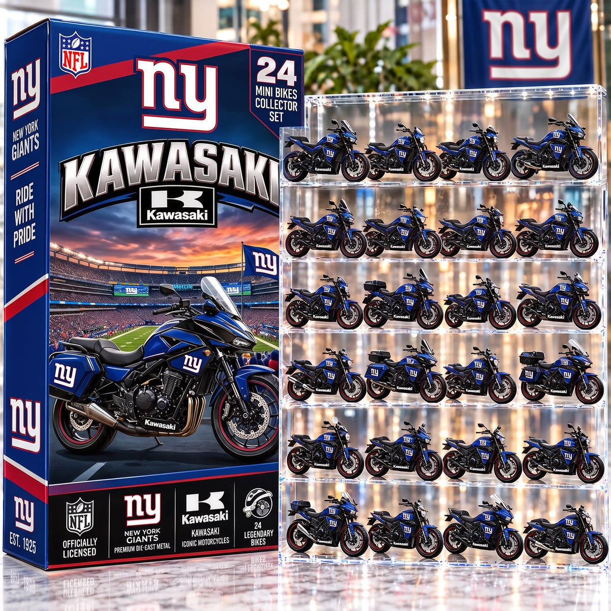 OFFICIAL KAWASAKI X PREMIUM NFL NYG 24DAYS ADVENT CALENDER AMAZING TRIP RACING MOTOR FOR FAN LIMITED EDITION