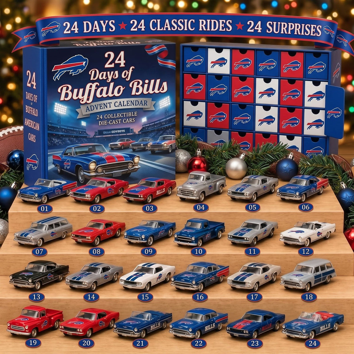 OFFICIAL NFL X PREMIUM BUF 24DAYS ADVENT CALENDER AMAZING TRIP RACING CAR FOR FAN LIMITED EDITION