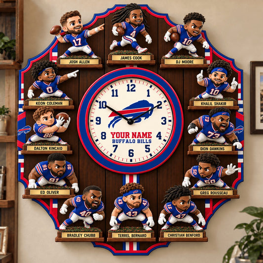 OFFICIAL NFL X PREMIUM BUF 3D BESPOKE NAME Famous Players Acrylic Wall Clock For Home Decor EDITION