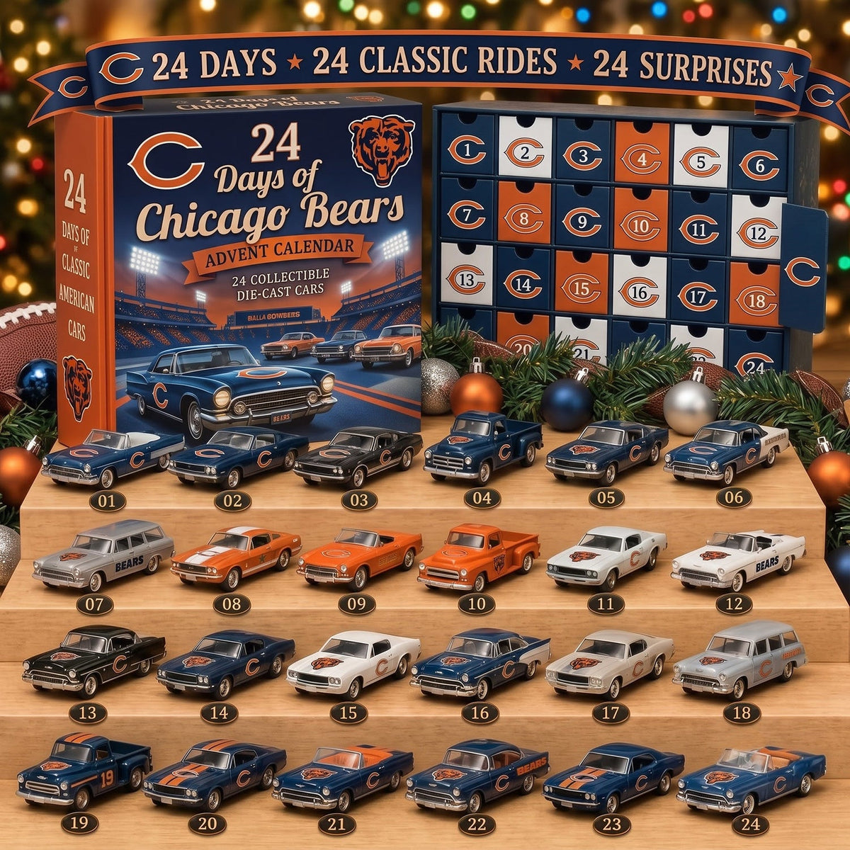 OFFICIAL NFL X PREMIUM CHI 24DAYS ADVENT CALENDER AMAZING TRIP RACING CAR FOR FAN LIMITED EDITION