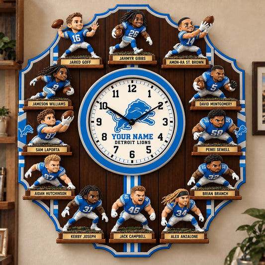 OFFICIAL NFL X PREMIUM DET 3D BESPOKE NAME Famous Players Acrylic Wall Clock For Home Decor EDITION