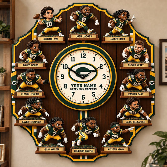 OFFICIAL NFL X PREMIUM GB 3D BESPOKE NAME Famous Players Acrylic Wall Clock For Home Decor EDITION