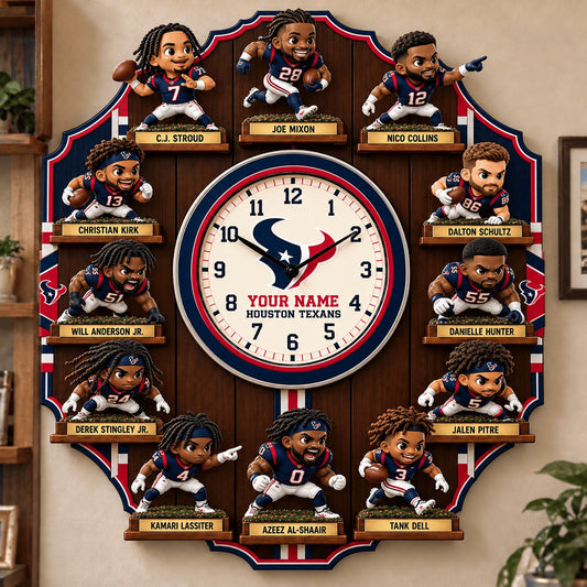 OFFICIAL NFL X PREMIUM HOU 3D BESPOKE NAME Famous Players Acrylic Wall Clock For Home Decor EDITION