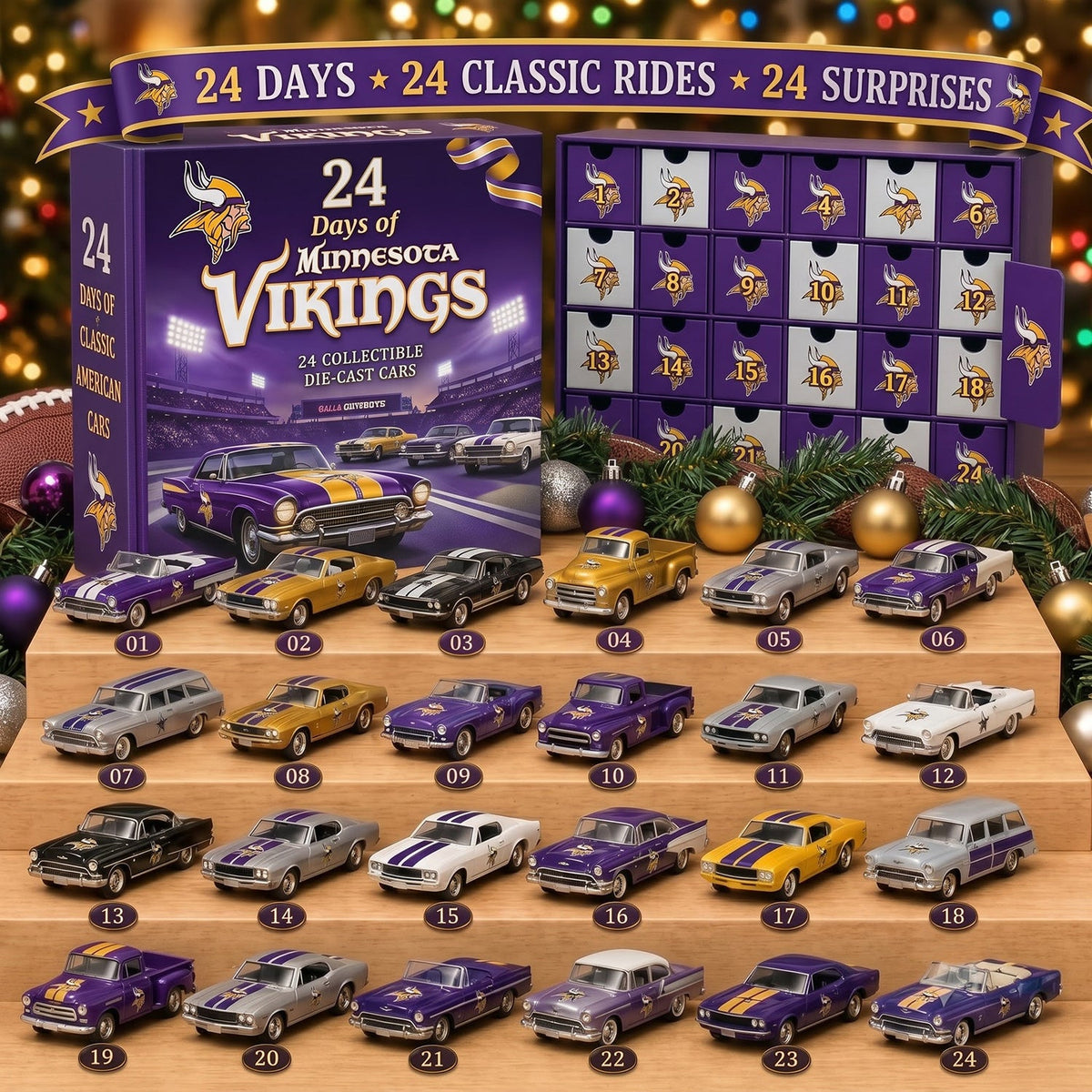 OFFICIAL NFL X PREMIUM MIN 24DAYS ADVENT CALENDER AMAZING TRIP RACING CAR FOR FAN LIMITED EDITION