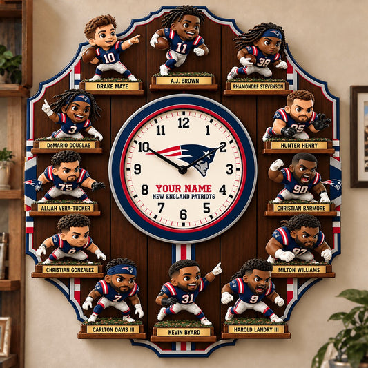OFFICIAL NFL X PREMIUM NE 3D BESPOKE NAME Famous Players Acrylic Wall Clock For Home Decor EDITION