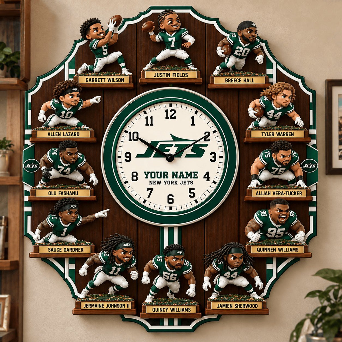 OFFICIAL NFL X PREMIUM NYJ 3D BESPOKE NAME Famous Players Acrylic Wall Clock For Home Decor EDITION