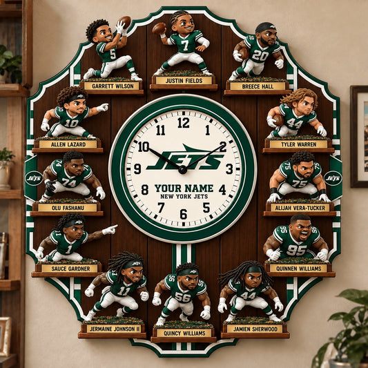 OFFICIAL NFL X PREMIUM NYJ 3D BESPOKE NAME Famous Players Acrylic Wall Clock For Home Decor EDITION