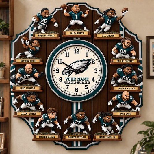 OFFICIAL NFL X PREMIUM PHI 3D BESPOKE NAME Famous Players Acrylic Wall Clock For Home Decor EDITION