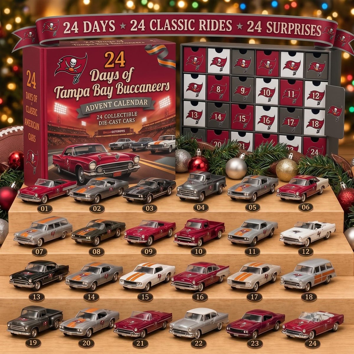 OFFICIAL NFL X PREMIUM TB 24DAYS ADVENT CALENDER AMAZING TRIP RACING CAR FOR FAN LIMITED EDITION