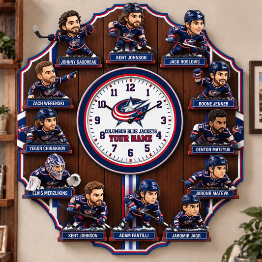 OFFICIAL NHL X PREMIUM CBJ 3D BESPOKE NAME Famous Players Acrylic Wall Clock For Home Decor EDITION