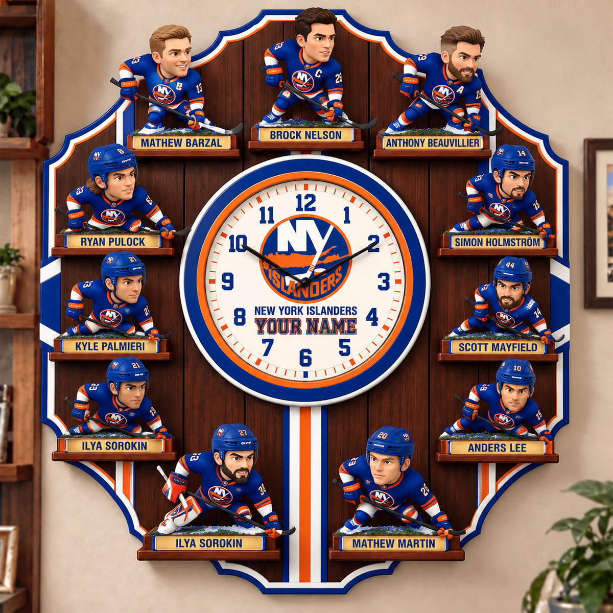 OFFICIAL NHL X PREMIUM NYI 3D BESPOKE NAME Famous Players Acrylic Wall Clock For Home Decor EDITION