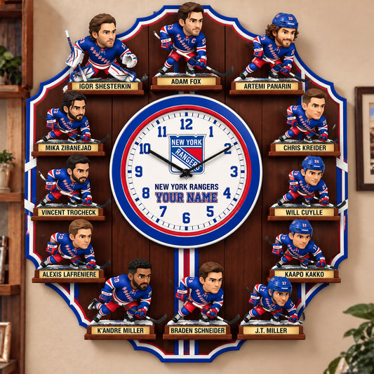 OFFICIAL NHL X PREMIUM NYR 3D BESPOKE NAME Famous Players Acrylic Wall Clock For Home Decor EDITION