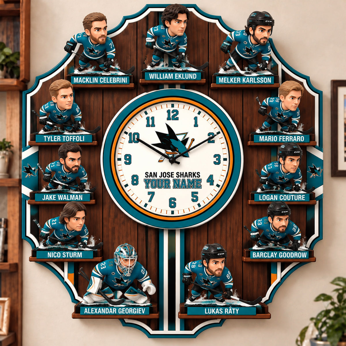 OFFICIAL NHL X PREMIUM SJS 3D BESPOKE NAME Famous Players Acrylic Wall Clock For Home Decor EDITION