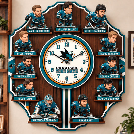 OFFICIAL NHL X PREMIUM SJS 3D BESPOKE NAME Famous Players Acrylic Wall Clock For Home Decor EDITION