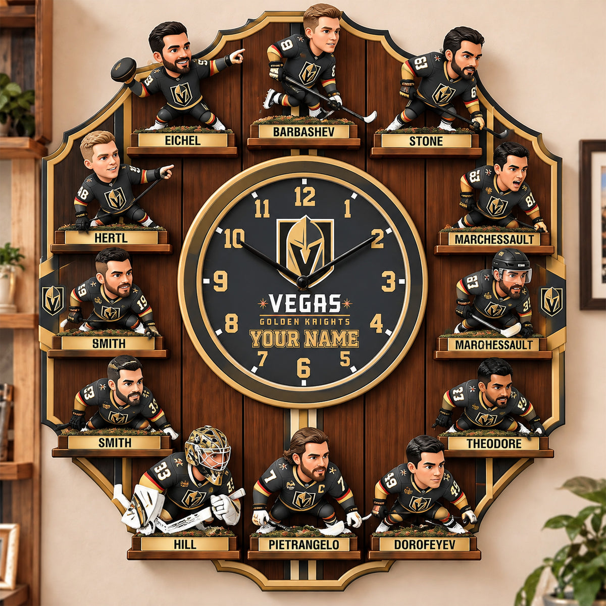 OFFICIAL NHL X PREMIUM VGK 3D BESPOKE NAME Famous Players Acrylic Wall Clock For Home Decor EDITION