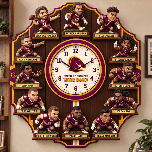 OFFICIAL NRL X PREMIUM BB 3D BESPOKE NAME Famous Players Acrylic Wall Clock For Home Decor EDITION