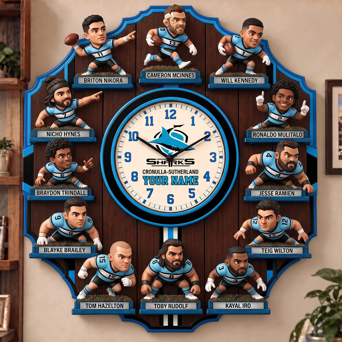 OFFICIAL NRL X PREMIUM CSS 3D BESPOKE NAME Famous Players Acrylic Wall Clock For Home Decor EDITION