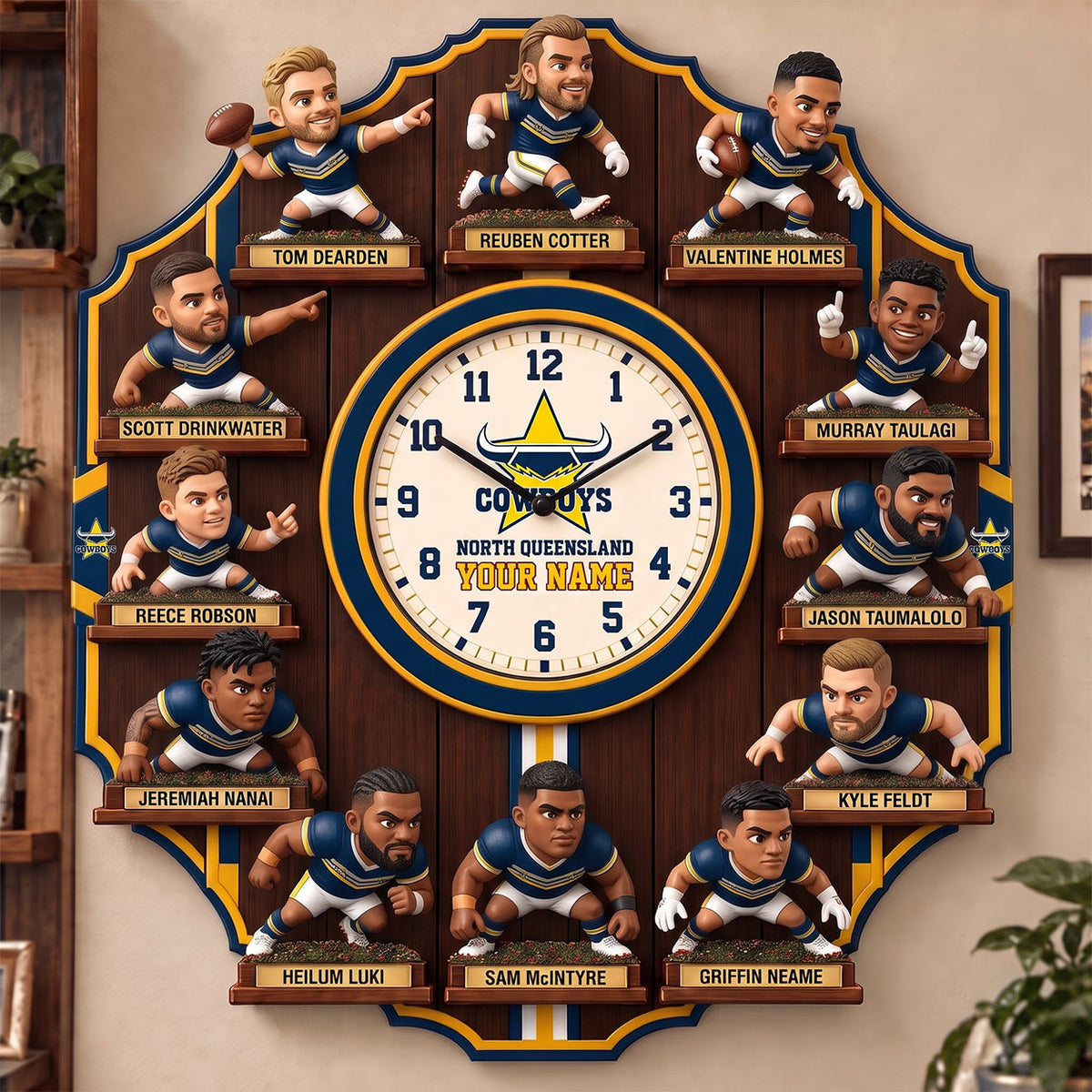 OFFICIAL NRL X PREMIUM NQC 3D BESPOKE NAME Famous Players Acrylic Wall Clock For Home Decor EDITION
