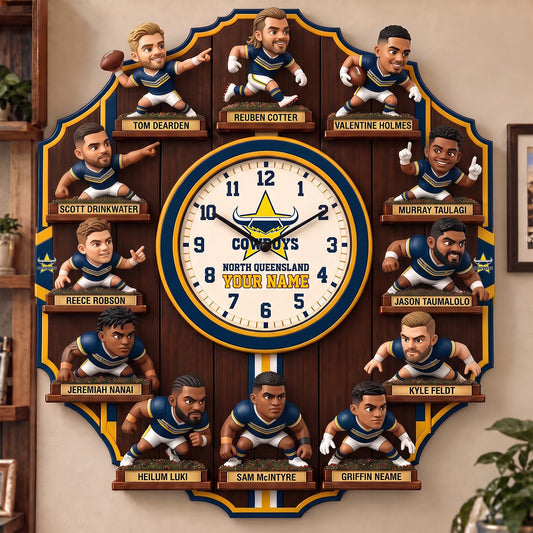 OFFICIAL NRL X PREMIUM NQC 3D BESPOKE NAME Famous Players Acrylic Wall Clock For Home Decor EDITION