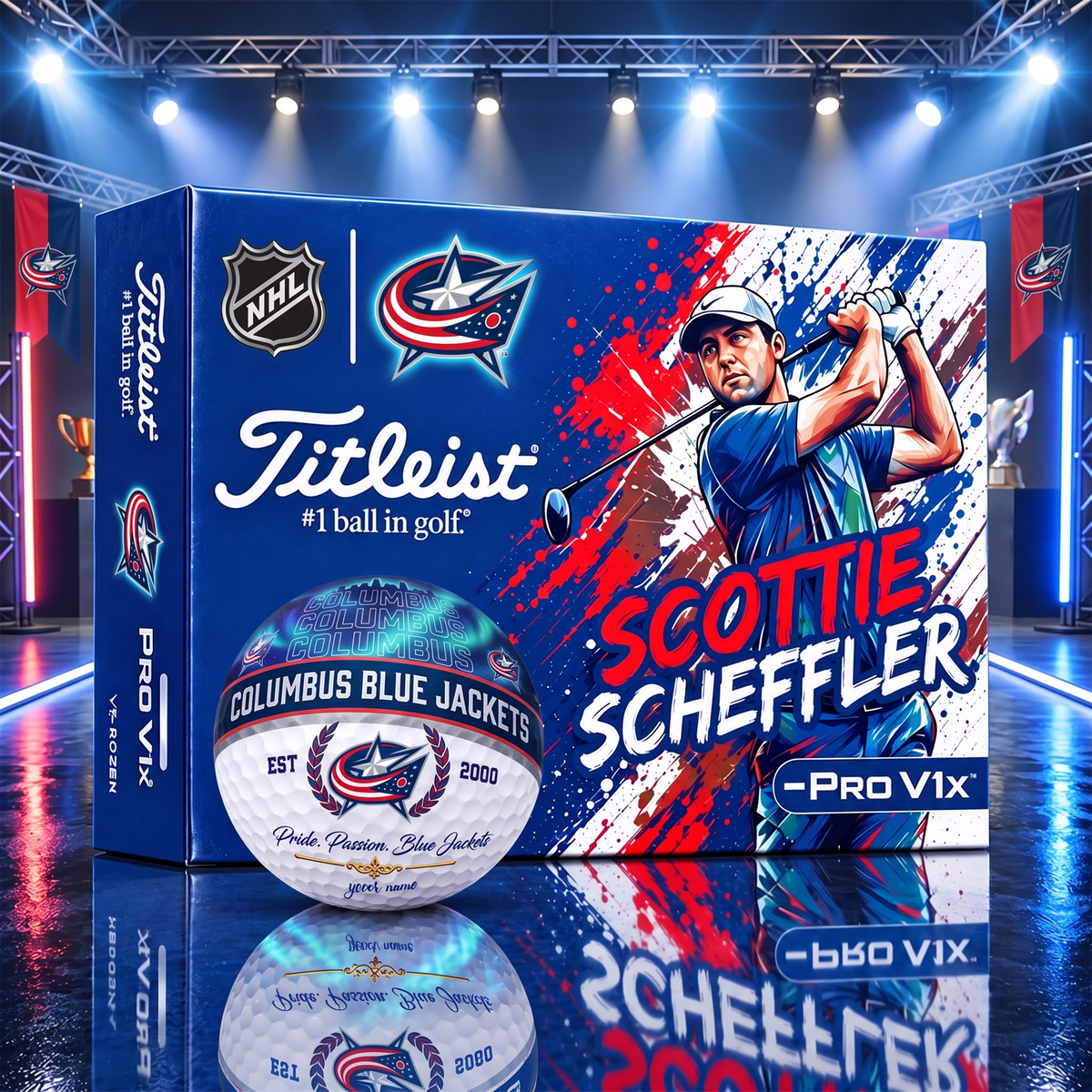 OFFICIAL TITLIEST X SIGNATURE NHL CBJ BESPOKE NAME 3D GALAXY SKYLINE IN NIGHT GOFT BALL EDITION