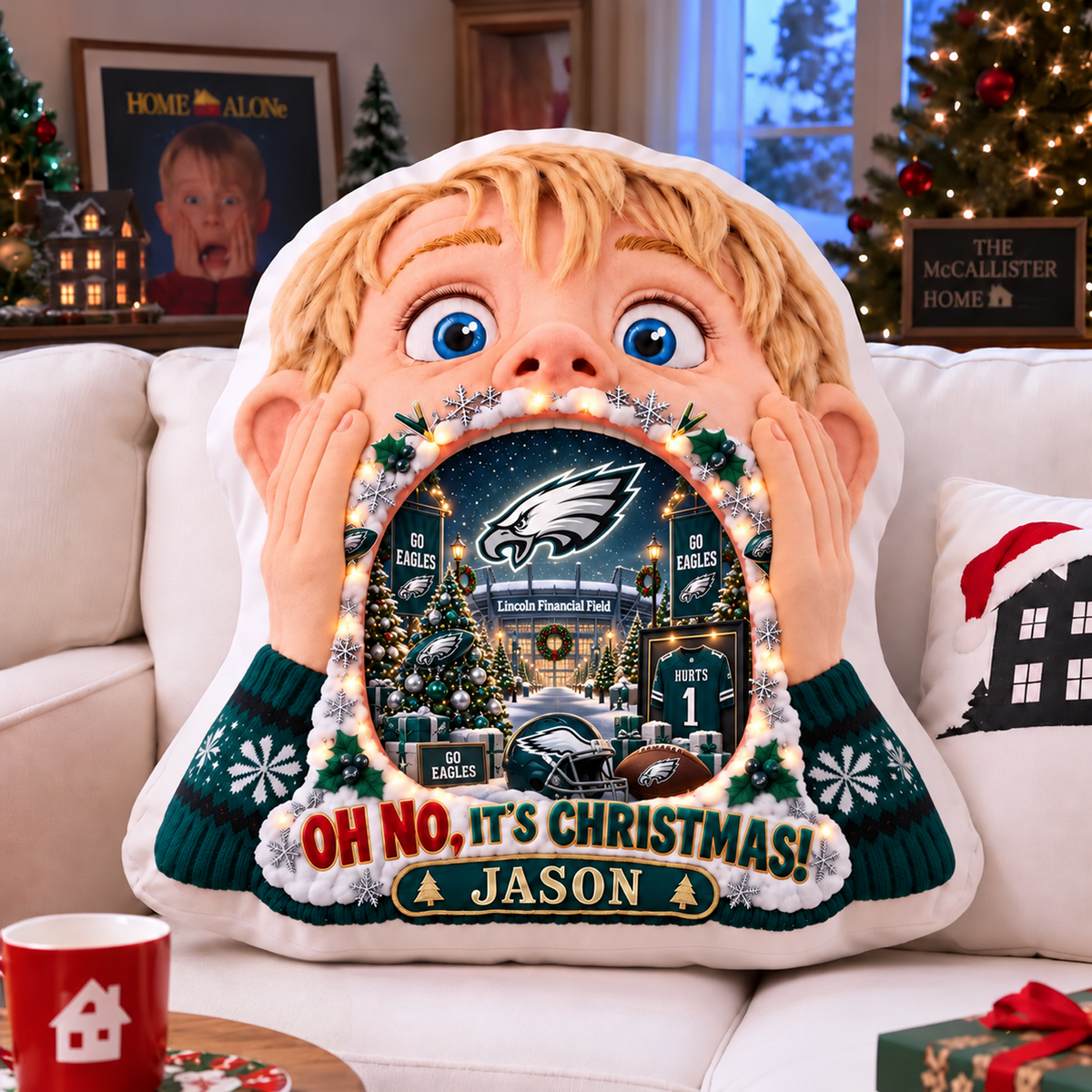 PHI NFL x Home Alone Christmas Personalized Custom Shape Pillow