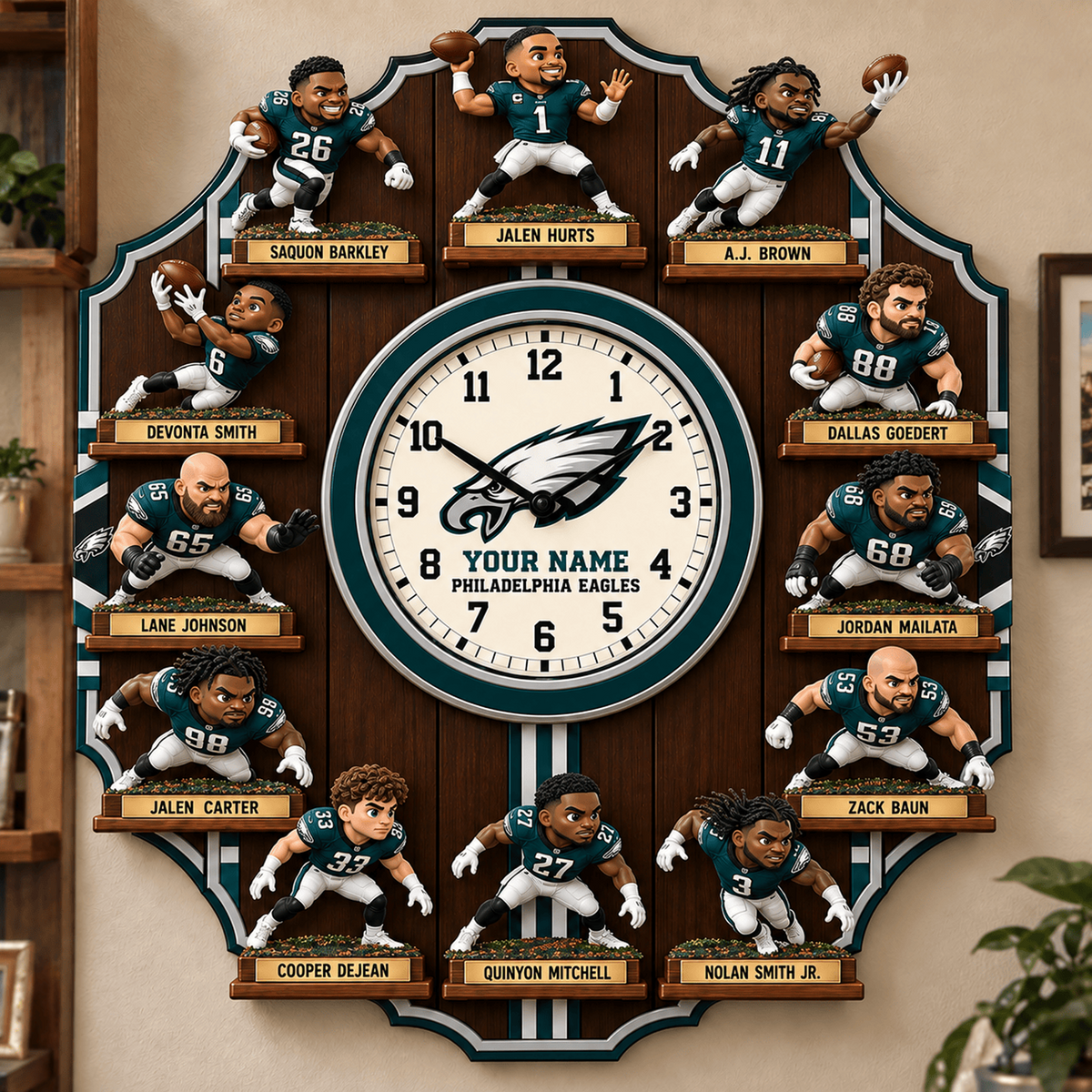 PHI X NFL Famous Players Custom Any Name Acrylic Wall Clock For Home Decor