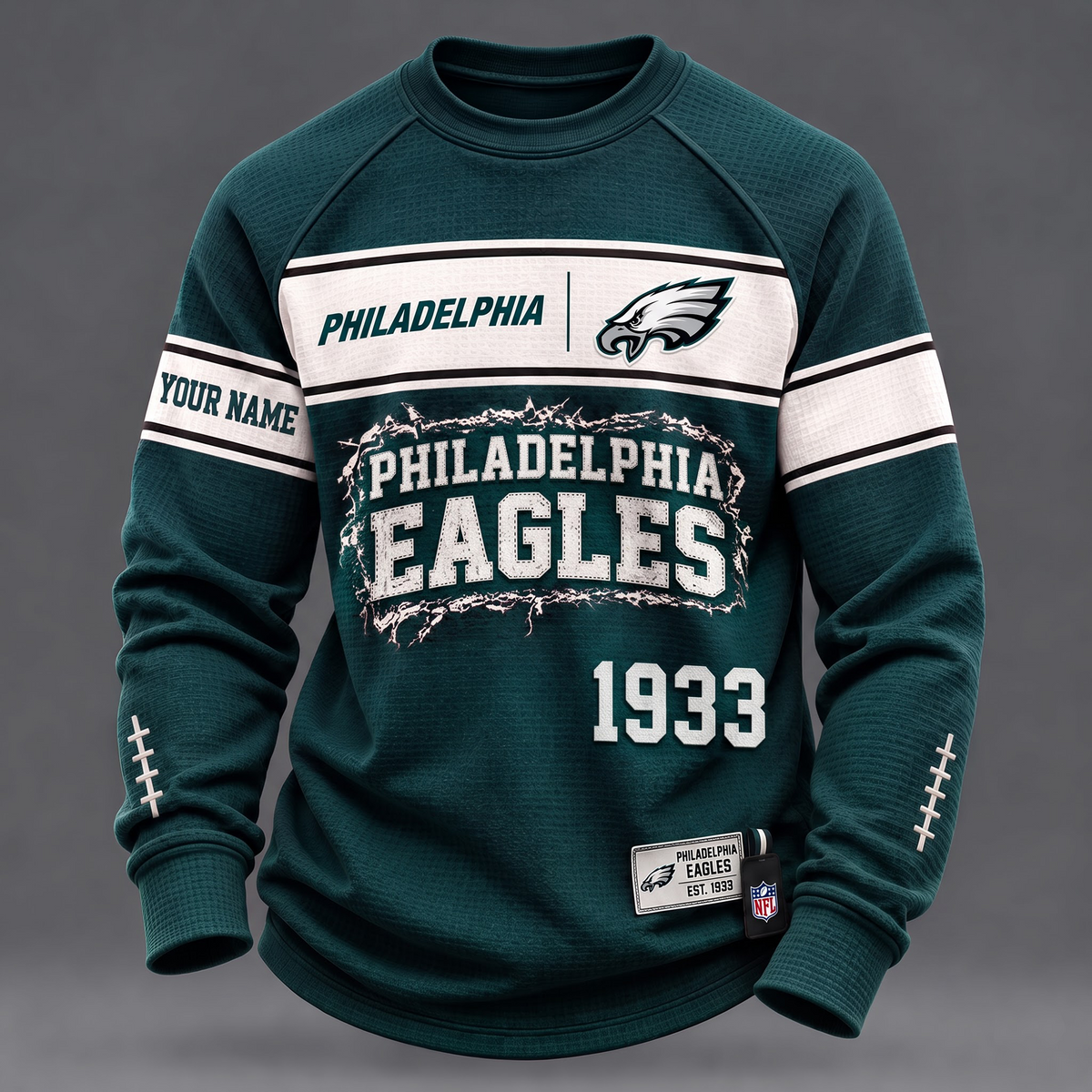 PHI x 1-of-1 Custom NFL Personalized Distressed Long Sleeve Shirt