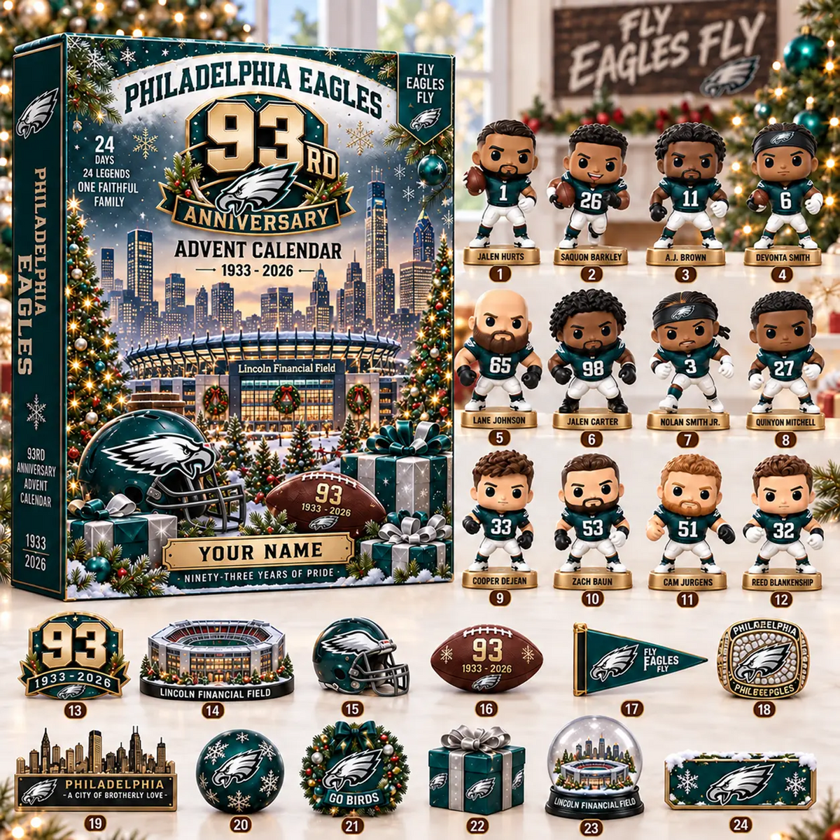 PHI x NFL Christmas 2026 Anniversary Advent Calendar Box Custom Any Name Gifts