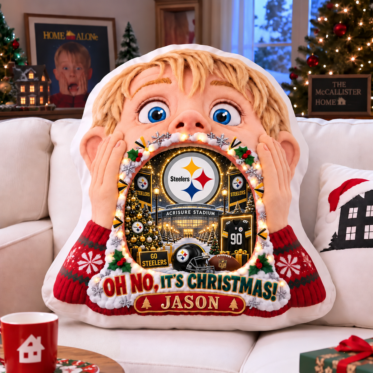 PIT NFL x Home Alone Christmas Personalized Custom Shape Pillow