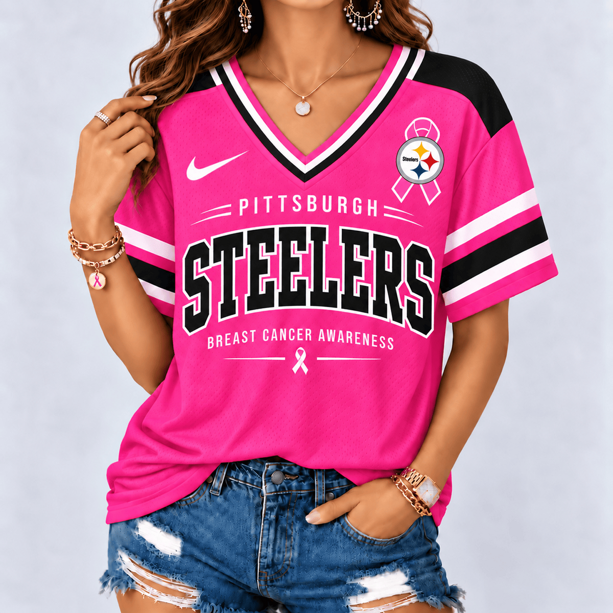 PIT x NFL Pink Breast Cancer Awareness V-neck Shirt