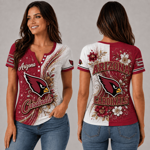PREMIUM NFL X AC EXCLUSIVE  Personalized FLORAL  Women’s Button V-Neck Shirt Gifts For Fan - Limited Edition
