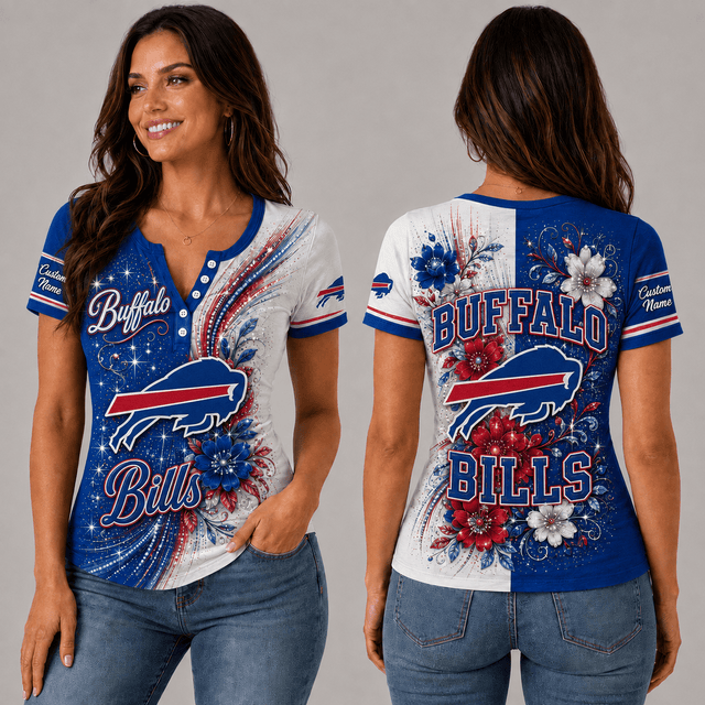 PREMIUM NFL X BB EXCLUSIVE  Personalized FLORAL  Women’s Button V-Neck Shirt Gifts For Fan - Limited Edition