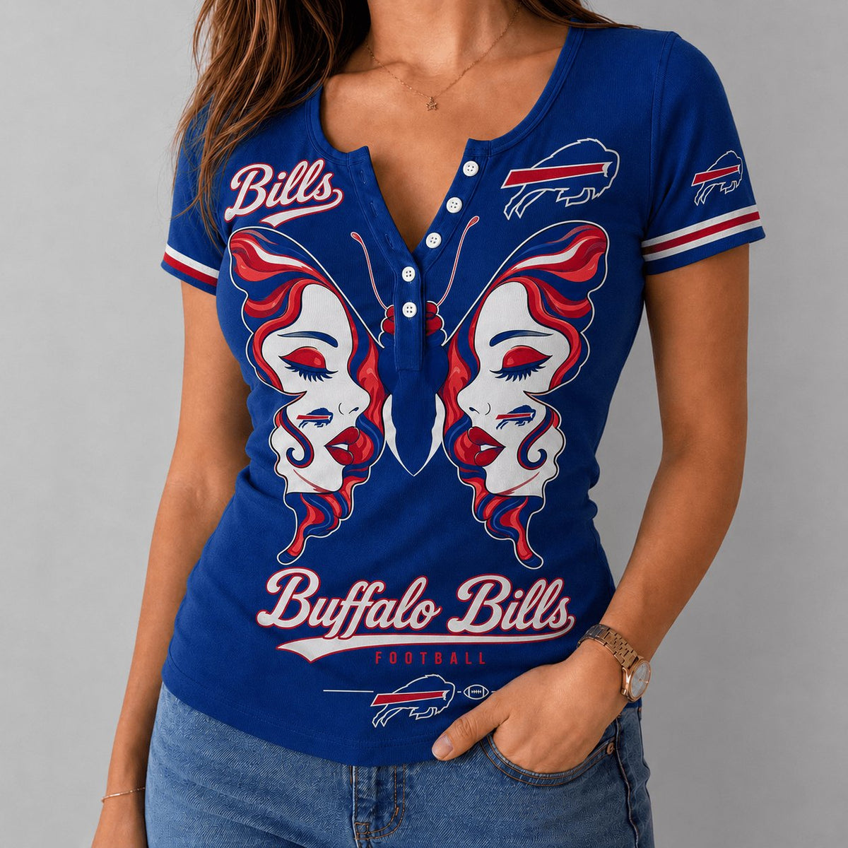 PREMIUM NFL X BUF EXCLUSIVE Butterfly Wings Button V-Neck Shirt Limited Edition