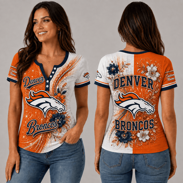 PREMIUM NFL X DB EXCLUSIVE  Personalized FLORAL  Women’s Button V-Neck Shirt Gifts For Fan - Limited Edition