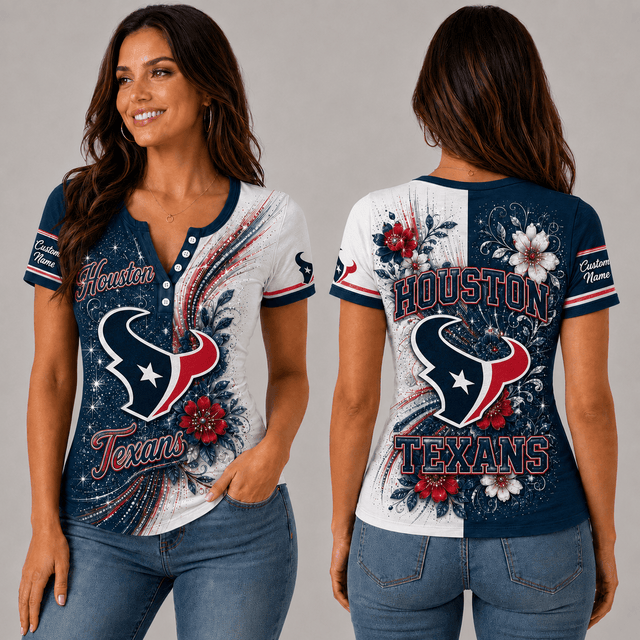 PREMIUM NFL X HT EXCLUSIVE  Personalized FLORAL  Women’s Button V-Neck Shirt Gifts For Fan - Limited Edition