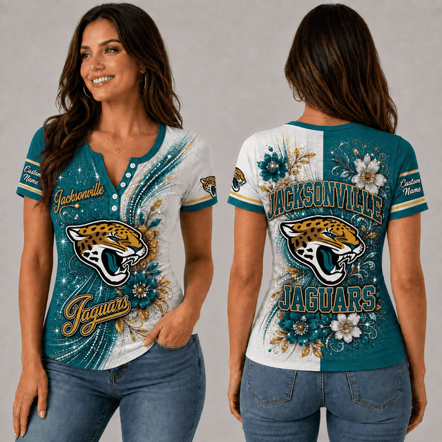 PREMIUM NFL X JJ EXCLUSIVE  Personalized FLORAL  Women’s Button V-Neck Shirt Gifts For Fan - Limited Edition