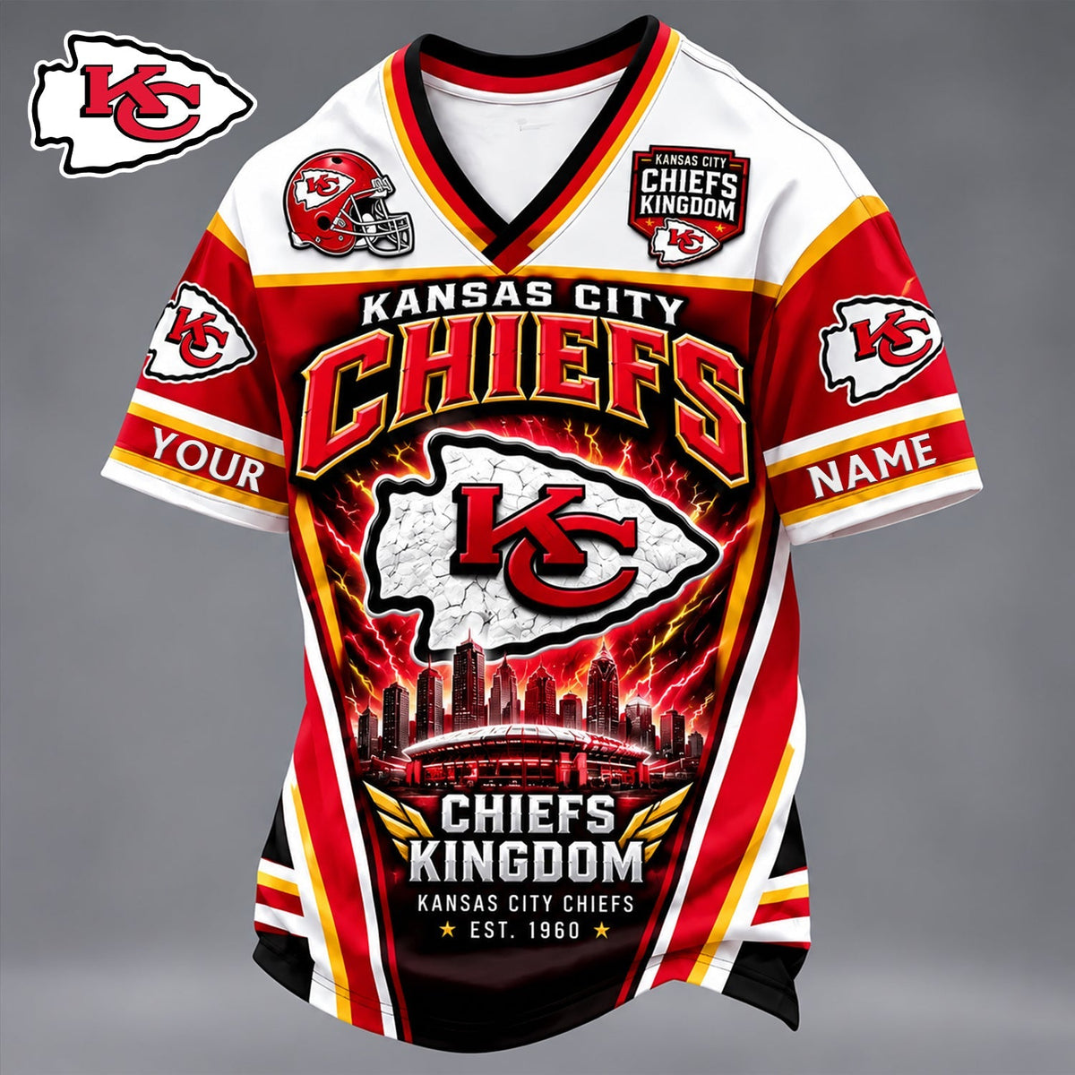 PREMIUM NFL X KC EXCLUSIVE PERSONALIZED V-NECK TSHIRT LIMITED EDITION