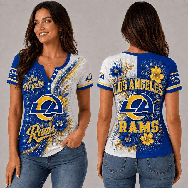 PREMIUM NFL X LAR EXCLUSIVE  Personalized FLORAL  Women’s Button V-Neck Shirt Gifts For Fan - Limited Edition