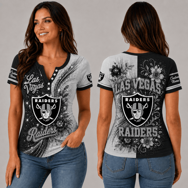 PREMIUM NFL X LVR EXCLUSIVE  Personalized FLORAL  Women’s Button V-Neck Shirt Gifts For Fan - Limited Edition