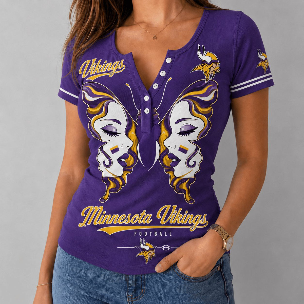 PREMIUM NFL X MIN EXCLUSIVE Butterfly Wings Button V-Neck Shirt Limited Edition